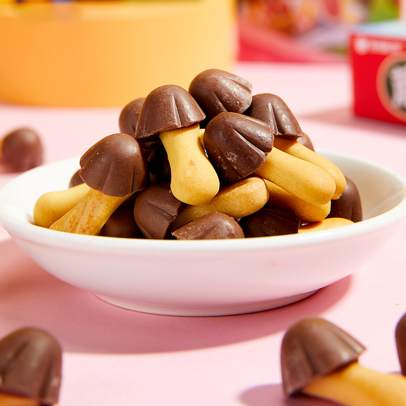 好丽友蘑古力小包装草莓酸奶红豆黄油巧克力味儿童蘑菇头饼干零食