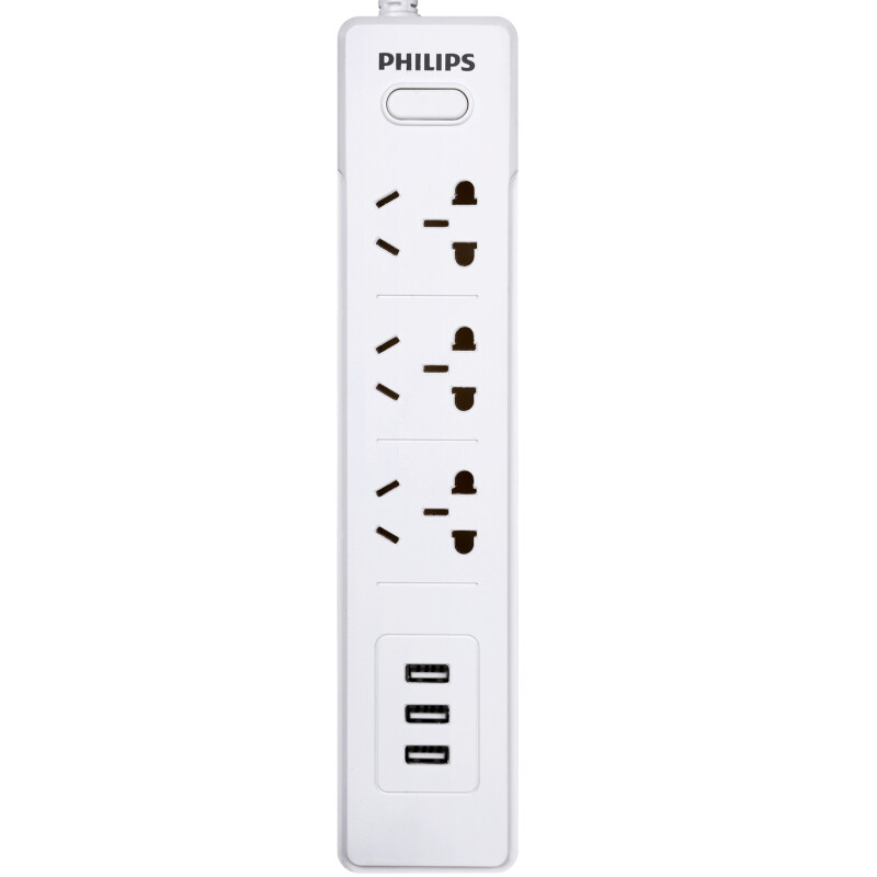 PHILIPS 飞利浦 SPS2312K/93 三位五孔+三位USB口总控插排 1.8m