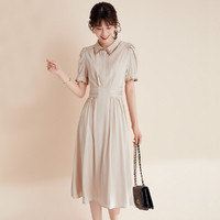 限尺码：ZOPIN 作品 夏季法式甜美减龄纯色短袖连衣裙收腰设计感气质裙子