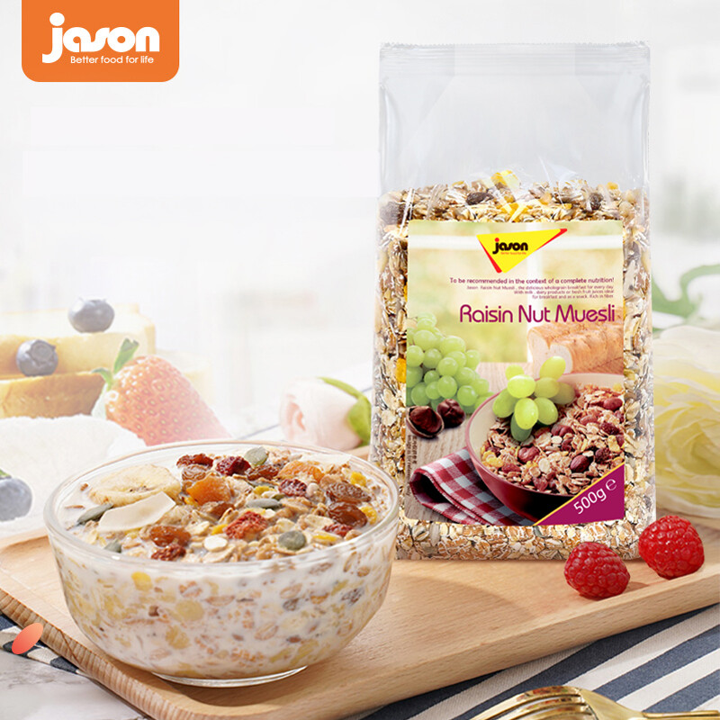 jason 捷森 荷兰进口葡萄干果仁麦片500g/袋 营养粗粮早餐食品 冲饮谷物 健康代餐麦片
