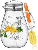 Hiware 64 盎司(约 1.8 升)玻璃壶 带不锈钢盖子 / 带手柄的水玻璃瓶 - 好饮料壶 含清洁刷