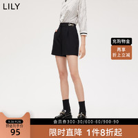 LILY新款女装气质撞色设计感高腰显瘦通勤黑色西装短裤