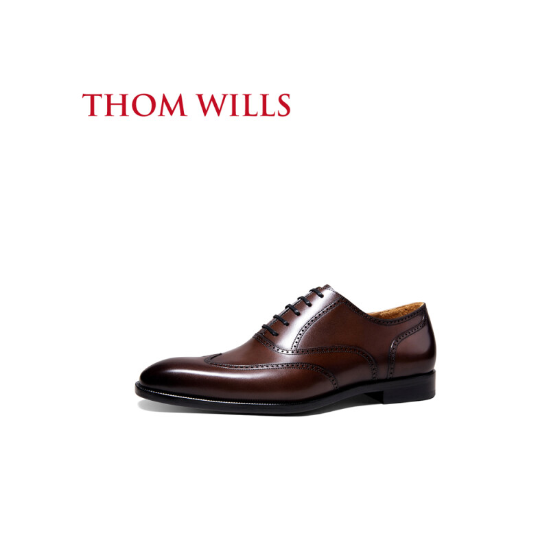 THOM WILLS ThomWills牛津鞋男士商务正装真皮布洛克雕花方头棕色皮鞋男秋季 深棕擦色B9191 7.5/41码