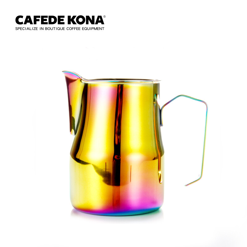 CAFEDE KONA拉花杯 尖嘴不锈钢炫彩色意式咖啡长嘴拉花缸 奶泡缸300ML