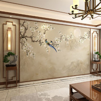 LEMONTREE 柠檬树 新款中式8D壁布电视背景墙壁纸客厅门厅沙发花鸟3D壁画影视墙布