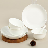 SKYTOP 斯凯绨 餐具套装碗盘碟陶瓷骨瓷4人份纯白8头圆形