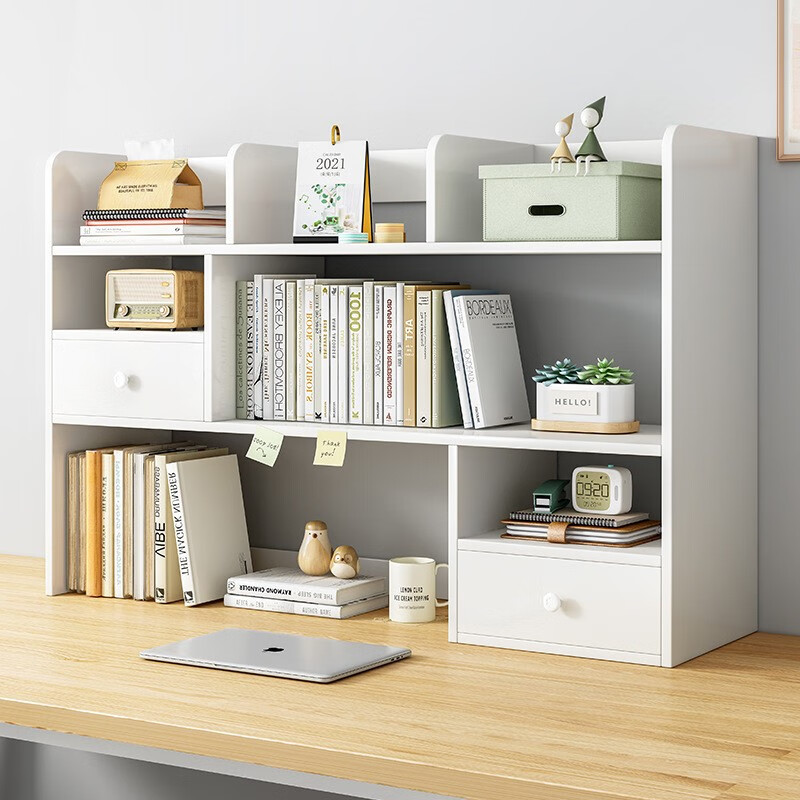 实采（SHICY） 【家具优选】书架桌面简易卧室办公室桌上小型多层架子客厅书桌收纳置物架书柜 100×17×80-拉丝橡木色