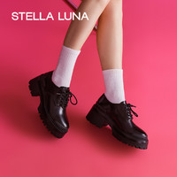 STELLA LUNA 女鞋2022秋季新款5孔系带牛皮深口潮流增高厚底乐福鞋