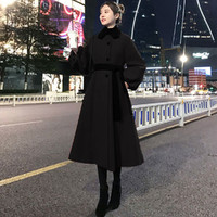 ES 艾格运动 冬季呢子大衣女中长款2021新款韩版时尚气质系带收腰毛呢外套