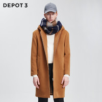 DEPOT3 男装大衣 原创设计品牌 进口羊毛简约拉链连帽绒质感大衣