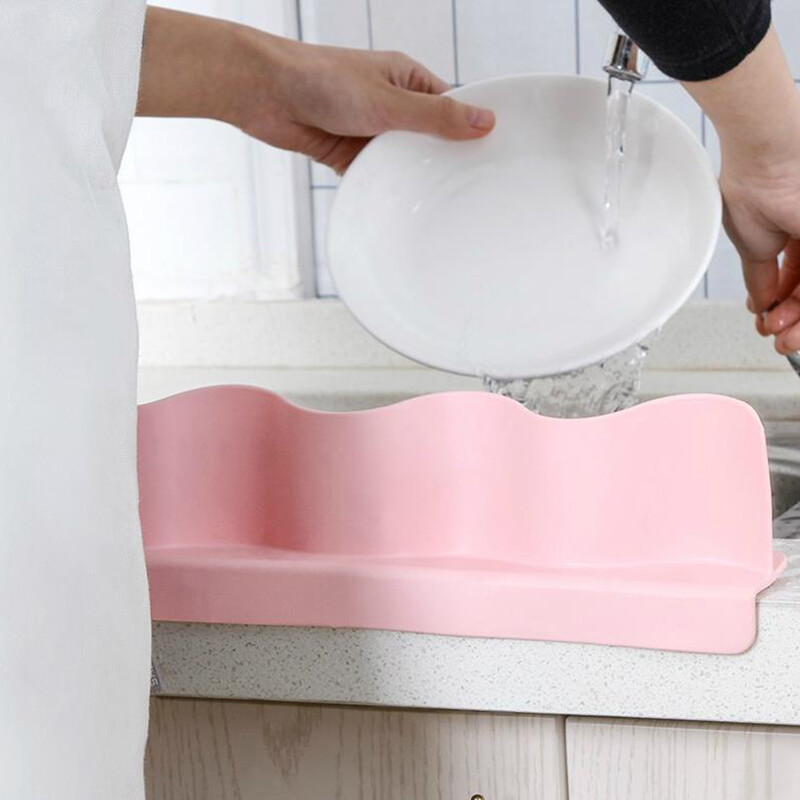 卡秀kax） 加长吸盘式水池挡水板厨房水槽防溅水挡板洗菜隔水板 粉色