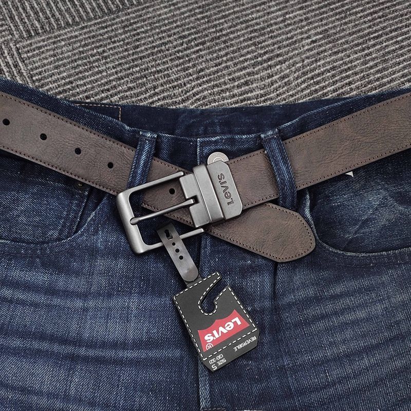 Levi’s李维斯皮带男棕色休闲双面针扣皮带男士做旧金属头腰带男