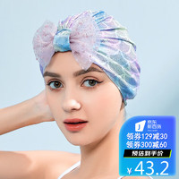 OMOM 泳帽女长发专用不勒头可爱韩国显脸小成人女士褶皱潮款护耳加大布料