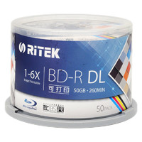 RITEK 铼德 BD-R空白蓝光光盘/刻录盘 DL 1-6速 台产50G蓝光可打印 桶装50片