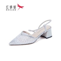 紅蜻蜓 涼鞋新款女時尚尖頭高跟仙女網紗透氣包頭單鞋女B1800215