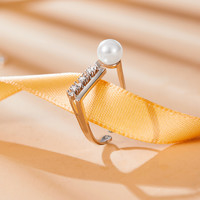 LIBER AEDON 励柏艾顿  个性创意时尚珍珠女生开口调节镶钻戒指