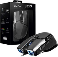 EVGA X17 游戏鼠标,有线,灰色,可定制,16,000 DPI,5 个配置文件,10 个按钮,人体工程学 903-W1-17GR-K3
