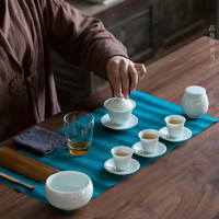 海洲窑 羊脂玉泥功夫茶具套装便携旅行包茶具日式白瓷盖碗茶杯 茶艺教学培训套组 茶艺培训套组
