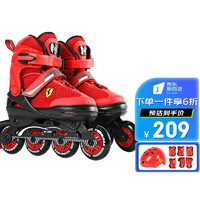 Ferrari 法拉利 輪滑鞋兒童溜冰鞋男童女童套裝初學可調直排旱冰鞋紅色M碼
