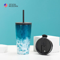 Simple Modern simplemodern 保温保冷吸管咖啡奶茶水茶随行杯子 蓝色大海480ML