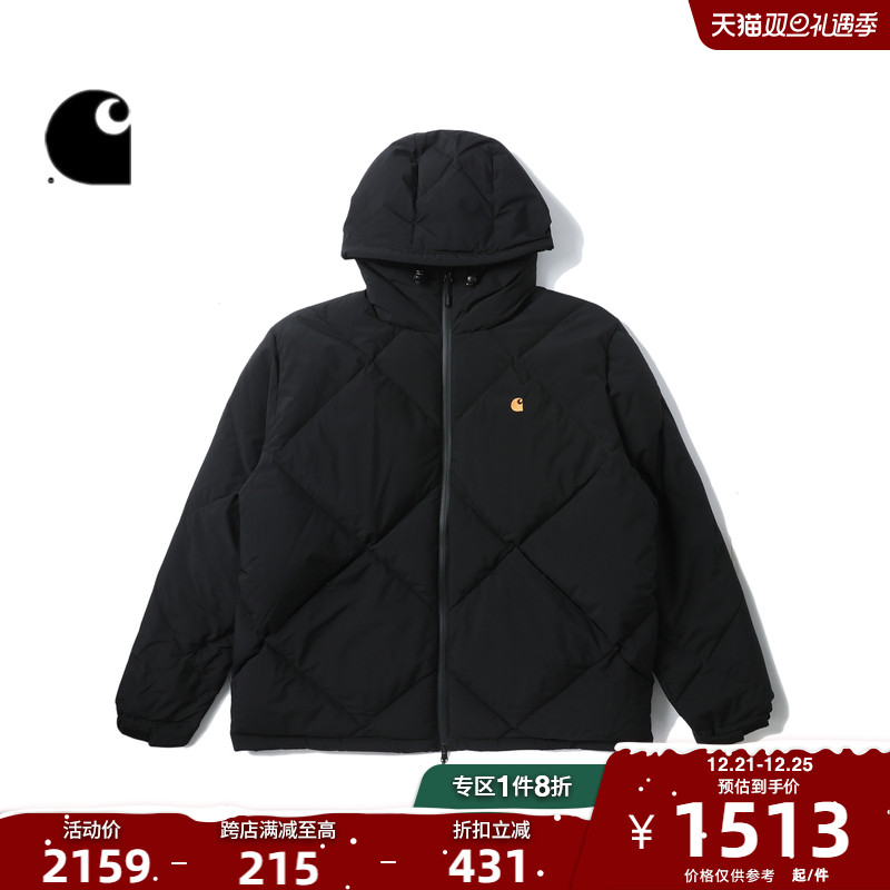 carhartt WIP 羽绒服外套男装金色LOGO刺绣菱格衔缝连帽212005H