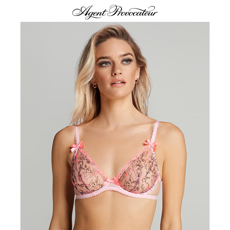 BUNNIE薄纱蕾丝文胸AgentProvocateur兔子桃心刺绣AP