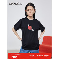 MO&Co.秋季短袖T恤萌兔苹果印花MBB3TEE001设计感小众质感 黑色 S/160