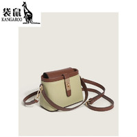 袋鼠（KANGAROO）品牌包包女高级感小众设计新款斜跨包时尚单肩小水桶包 绿配棕