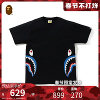 BAPE 男装春夏鲨鱼闪粉印花图案纯色短袖T恤110028G