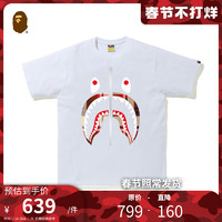 BAPE 男装春夏鲨鱼拉链印花格纹图案短袖T恤110051G