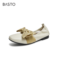 抖音超值購：BASTO 百思圖 22商場新款蝴蝶結羊皮軟底奶奶鞋淺口女芭蕾單鞋WPR01CQ2