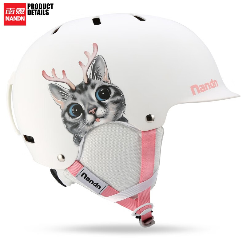 南恩NANDN帽檐滑雪头盔单板滑雪装备男女保暖镭射渐变电镀银雪盔 鹿角猫 L
