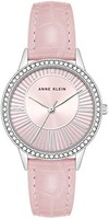Anne Klein 女士高级水晶点缀鳄鱼纹表带手表, 粉色/银色