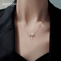 Agovski 蔻斯琦 蝴蝶结项链女纯银轻奢时尚锁骨链2023年新款潮小众吊坠颈饰