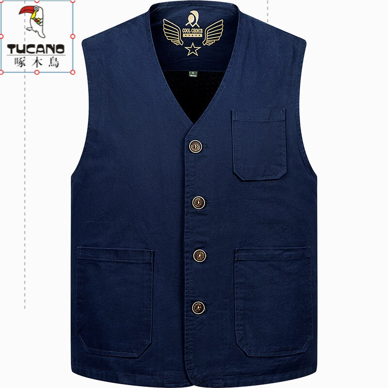 TUCANO啄木鸟爸爸春秋季马甲男士多口袋坎肩中老年宽松大码马夹50岁60爷爷背心 藏青色 4XL