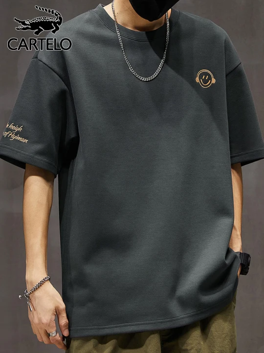 卡帝乐鳄鱼 短袖男2023夏季短袖T恤男士上衣服宽松打底衫男装 深灰色 XL