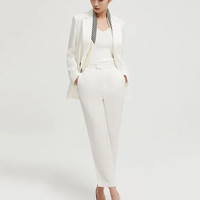 商场同款naivee纳薇2022春季斜纹修身西装外套女设计感小众 纯白 165/88A