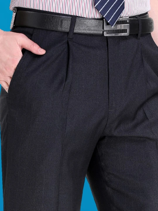 AEMAPE苹果西裤男宽松深档中老年品牌男裤商务正装直筒裤男士品质西装裤 深灰有褶皱 35码/2尺8