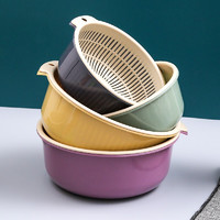 KEXIJIA 可喜佳 塑料收纳沥水菜篮家用镂空圆形 双层淘米洗菜篮