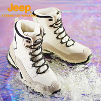 Jeep 吉普 戶外情侶款運動戶外靴子男女防水防滑保暖棉鞋加絨加厚雪地靴男 白色11618 37
