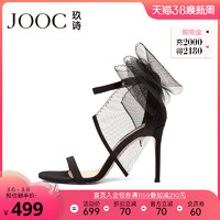 JOOC玖诗黑色高跟鞋夏季新款蝴蝶结一字带高跟凉鞋女性感社交3929 39 钢琴黑