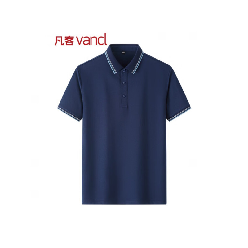 VANCL 凡客诚品 男POLO衫春夏新款简约休闲翻领短袖多彩间条领polo衫 藏青 L