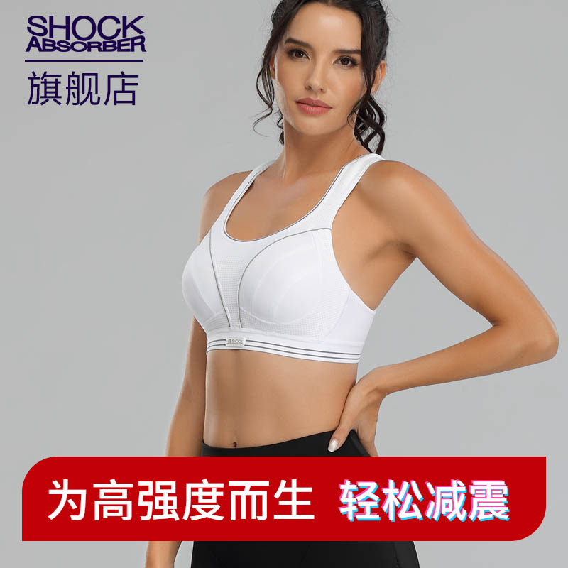 shockabsorber运动内衣女大胸显小跑步支撑bra高强度防震大码文胸 增强款蓝红--带薄垫 champion联名款 85C