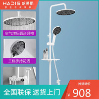 哈蒂斯（HADISI）Hadisi8810恒温冷热显示屏铜增压节水手持喷枪按键调节花洒套装 白色圆管