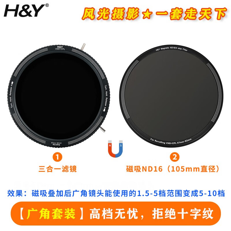 H&Y可调减光镜nd滤镜偏振镜CPL 黑柔滤镜67 77 82mm HY三合一可变VND3