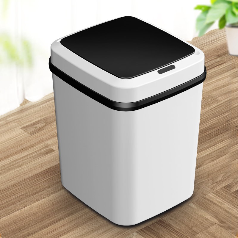 智能感应垃圾桶家用客厅厨房卫生间创意自动带盖厕所加大号垃圾桶 特大号-白色-感应开关-双模式-电池款 12L以上