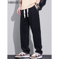 FOREVER 21 牛仔裤男春季宽松直筒休闲韩版垂感阔腿裤子男牛仔长裤 黑色 32码