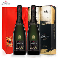 兰颂（Lanson）法国兰颂2009年份香槟起泡酒原瓶进口红酒 750ml*2双支礼盒装