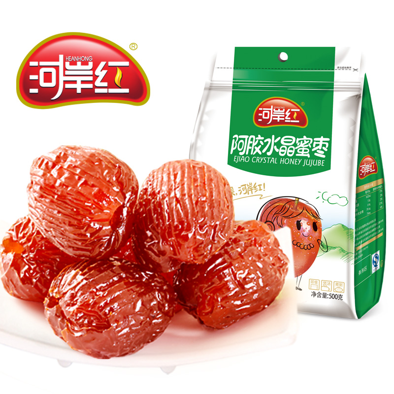 河岸红阿胶水晶蜜枣500g 山东阿娇红枣独立包装 蜜饯零食 500g水晶蜜枣*3袋 33.9元