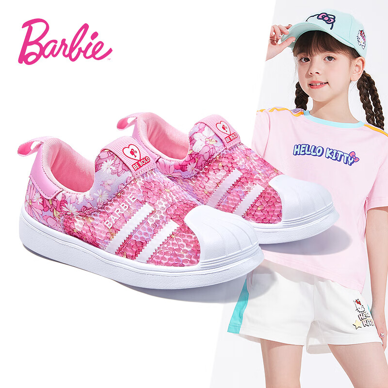 BARBIE 芭比泳装 芭比（BARBIE）童鞋女童板鞋低帮夏季休闲鞋运动鞋儿童一脚蹬 DA5903 粉色 32码